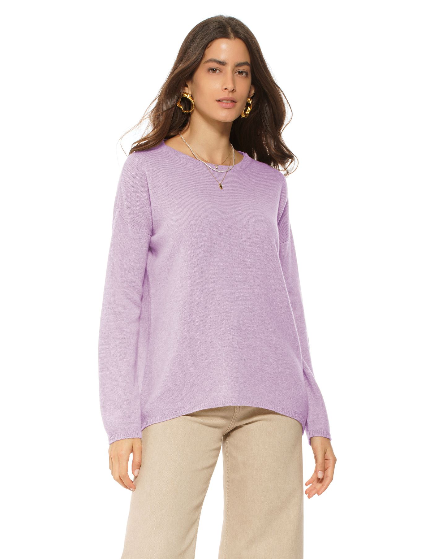 Lightweight Oversized Pure Cashmere Boatneck Sweater Lilac