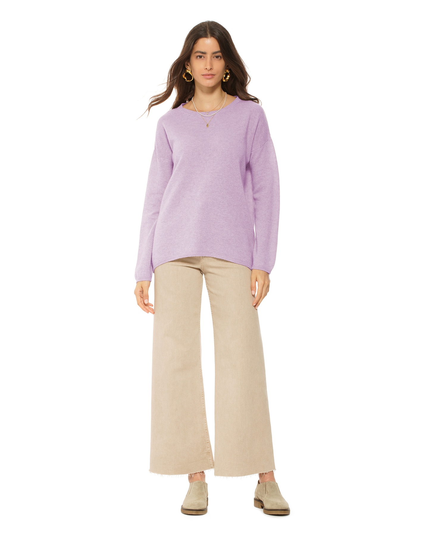 Lightweight Oversized Pure Cashmere Boatneck Sweater Lilac