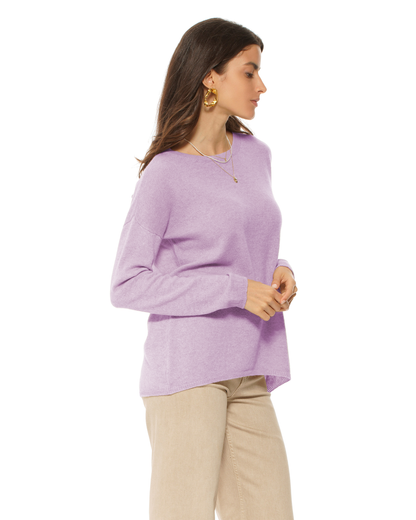 Lightweight Oversized Pure Cashmere Boatneck Sweater Lilac