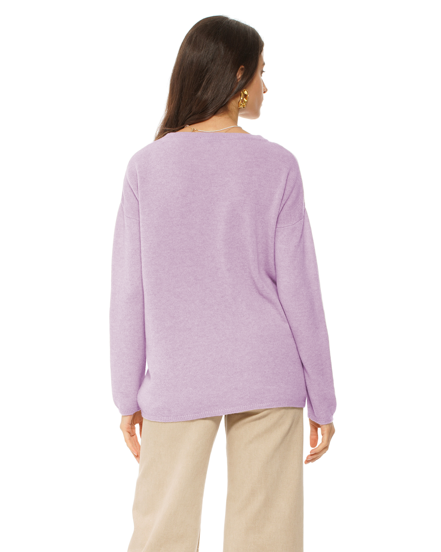 Lightweight Oversized Pure Cashmere Boatneck Sweater Lilac