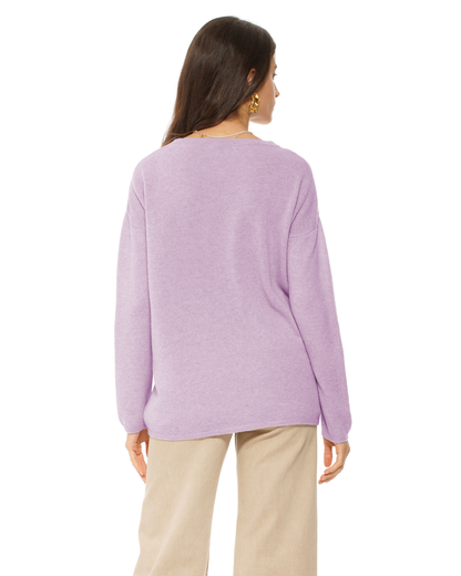 Lightweight Oversized Pure Cashmere Boatneck Sweater Lilac