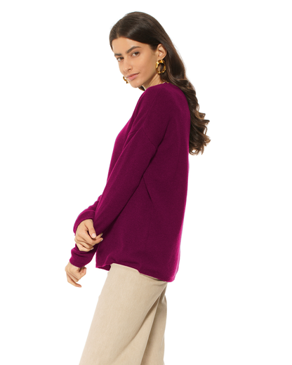 Lightweight Oversized Pure Cashmere Boatneck Sweater Magenta
