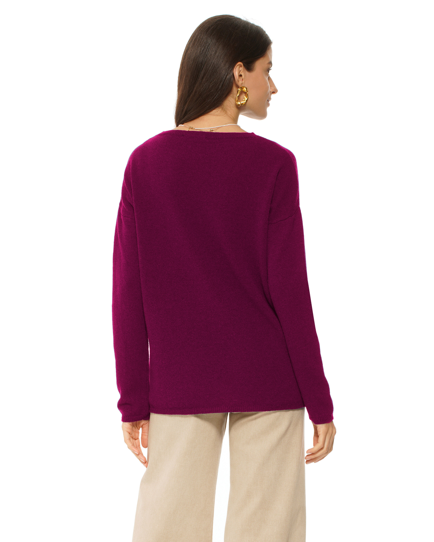 Lightweight Oversized Pure Cashmere Boatneck Sweater Magenta