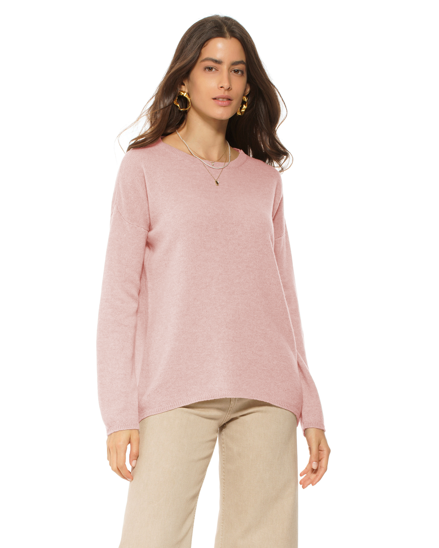 Lightweight Oversized Pure Cashmere Boatneck Sweater Old Rose