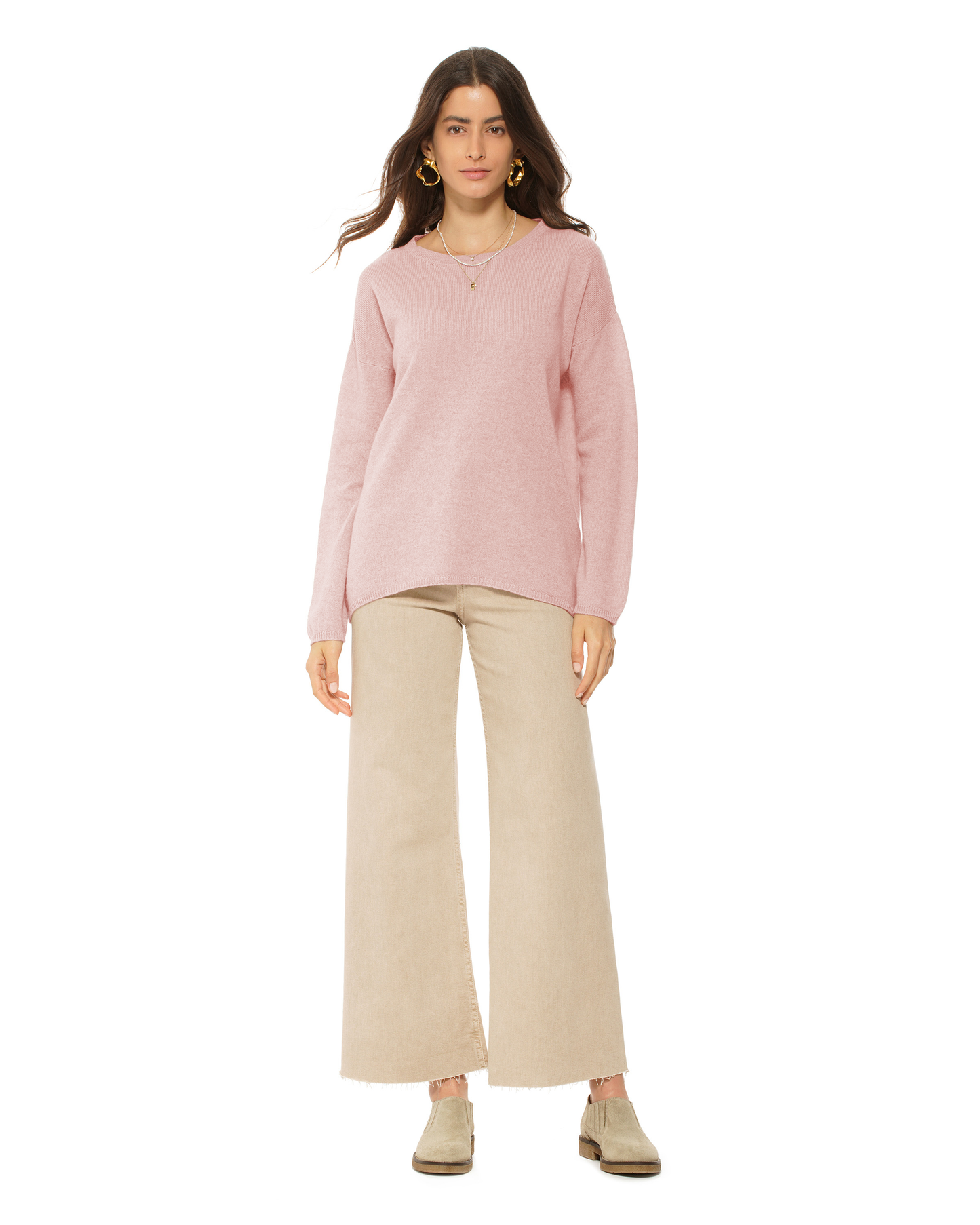 Lightweight Oversized Pure Cashmere Boatneck Sweater Old Rose