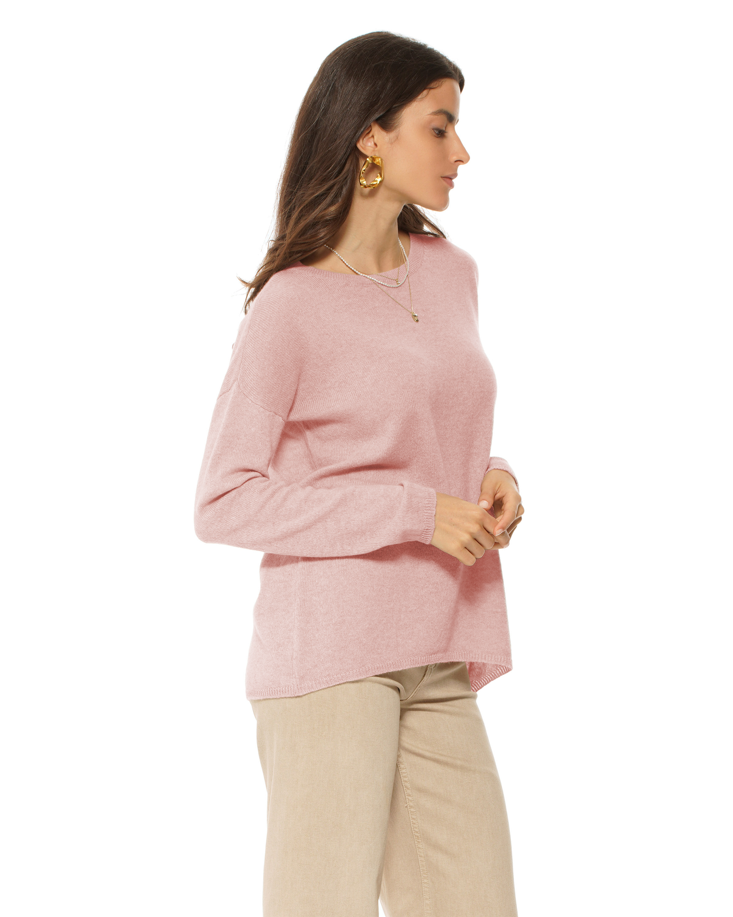 Lightweight Oversized Pure Cashmere Boatneck Sweater Old Rose