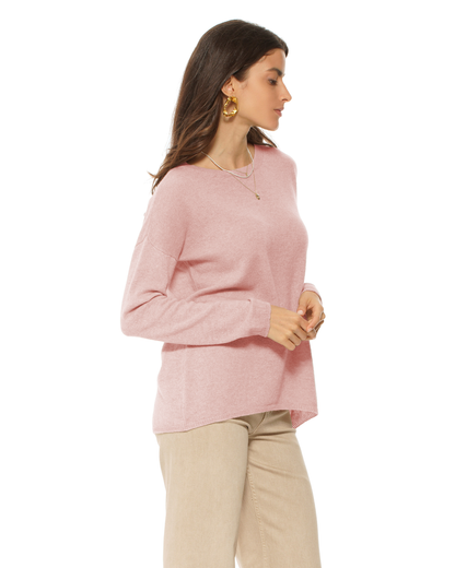 Lightweight Oversized Pure Cashmere Boatneck Sweater Old Rose