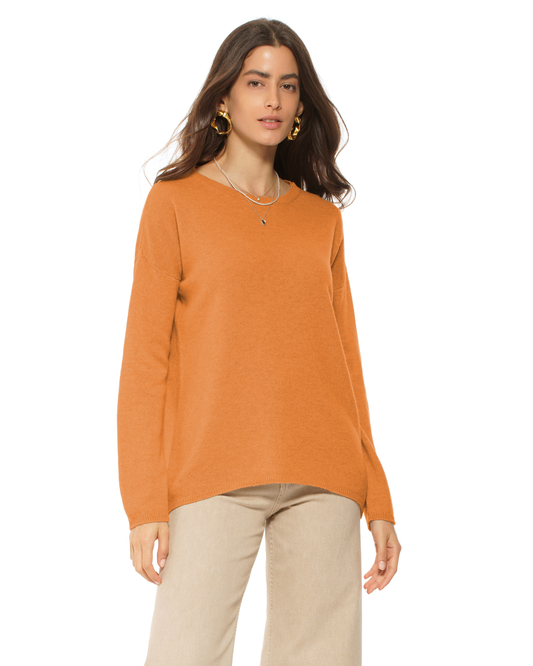 Lightweight Oversized Pure Cashmere Boatneck Sweater Saffron