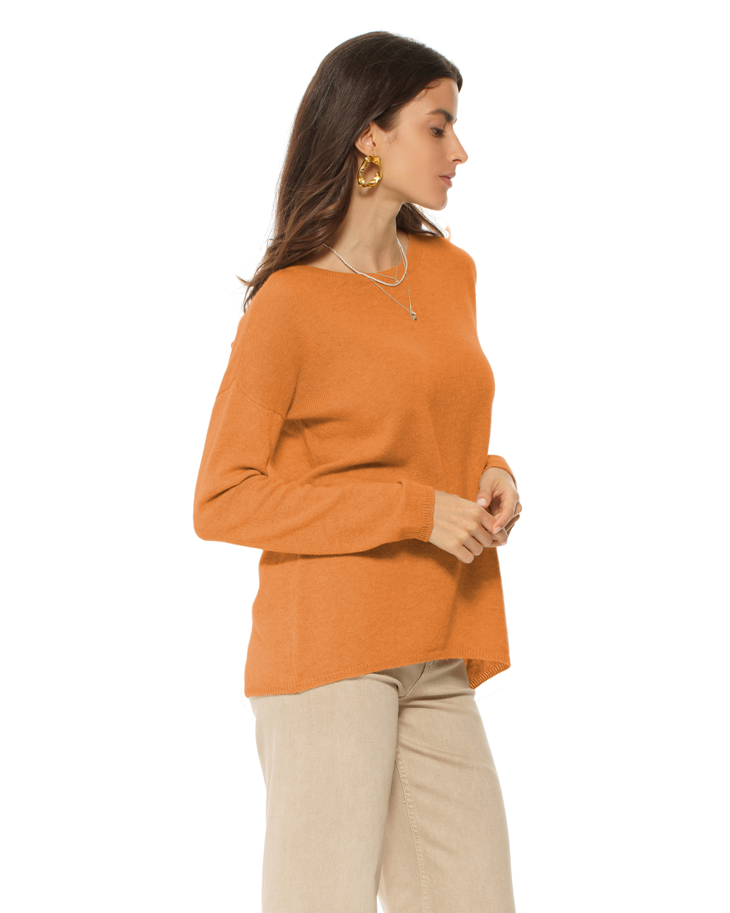 Lightweight Oversized Pure Cashmere Boatneck Sweater Saffron