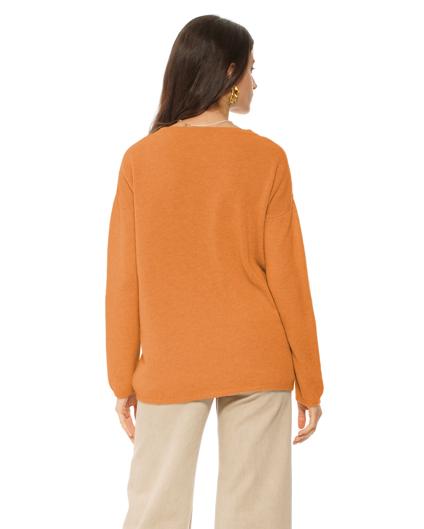 Lightweight Oversized Pure Cashmere Boatneck Sweater Saffron