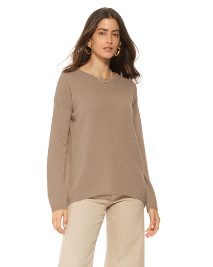 Lightweight Oversized Pure Cashmere Boatneck Sweater Taupe