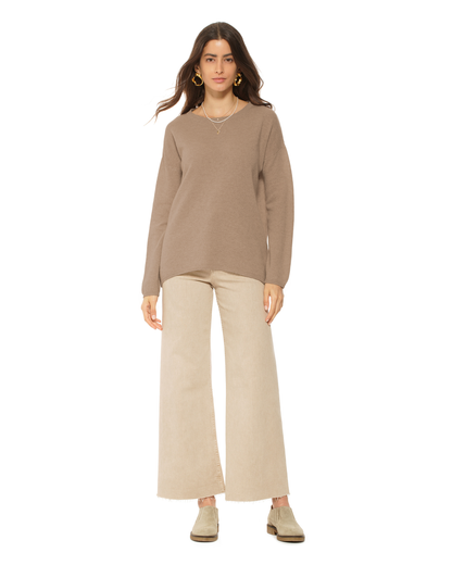 Lightweight Oversized Pure Cashmere Boatneck Sweater Taupe