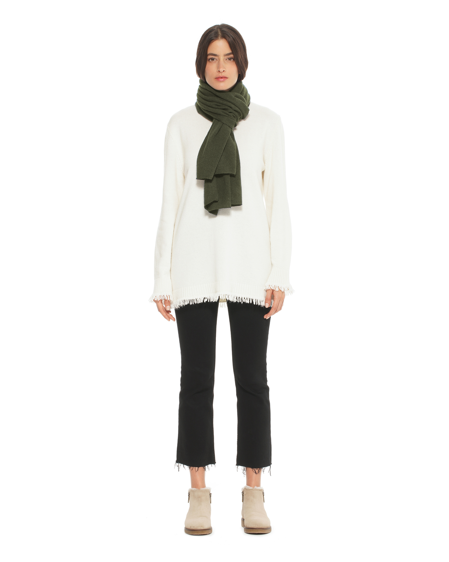 Pure Cashmere Cloud-Soft Scarf Olive Green