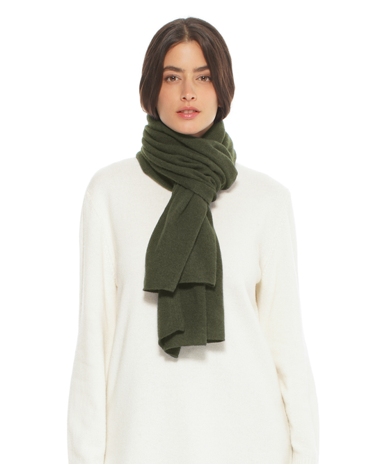 Pure Cashmere Cloud-Soft Scarf Olive Green