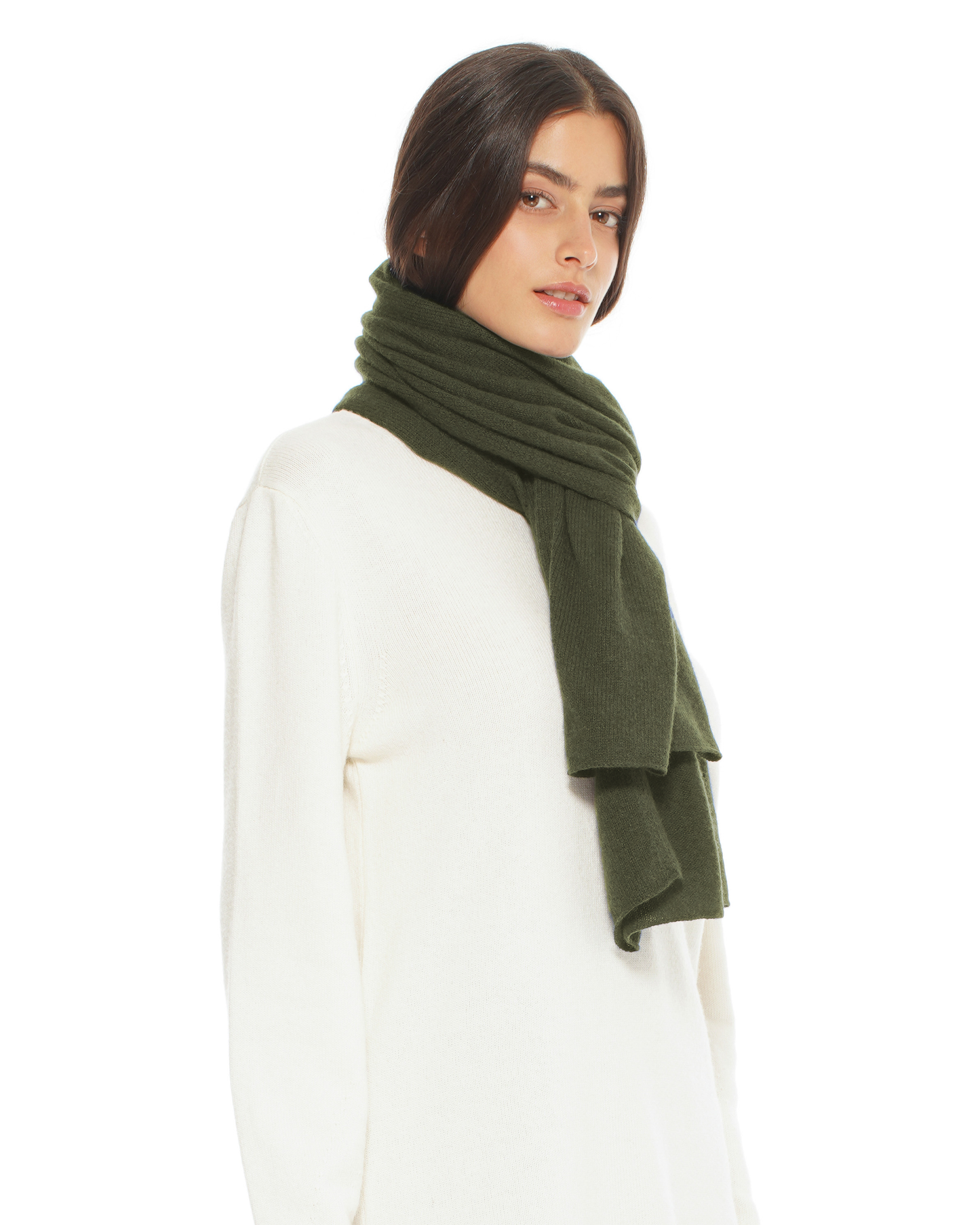 Pure Cashmere Cloud-Soft Scarf Olive Green
