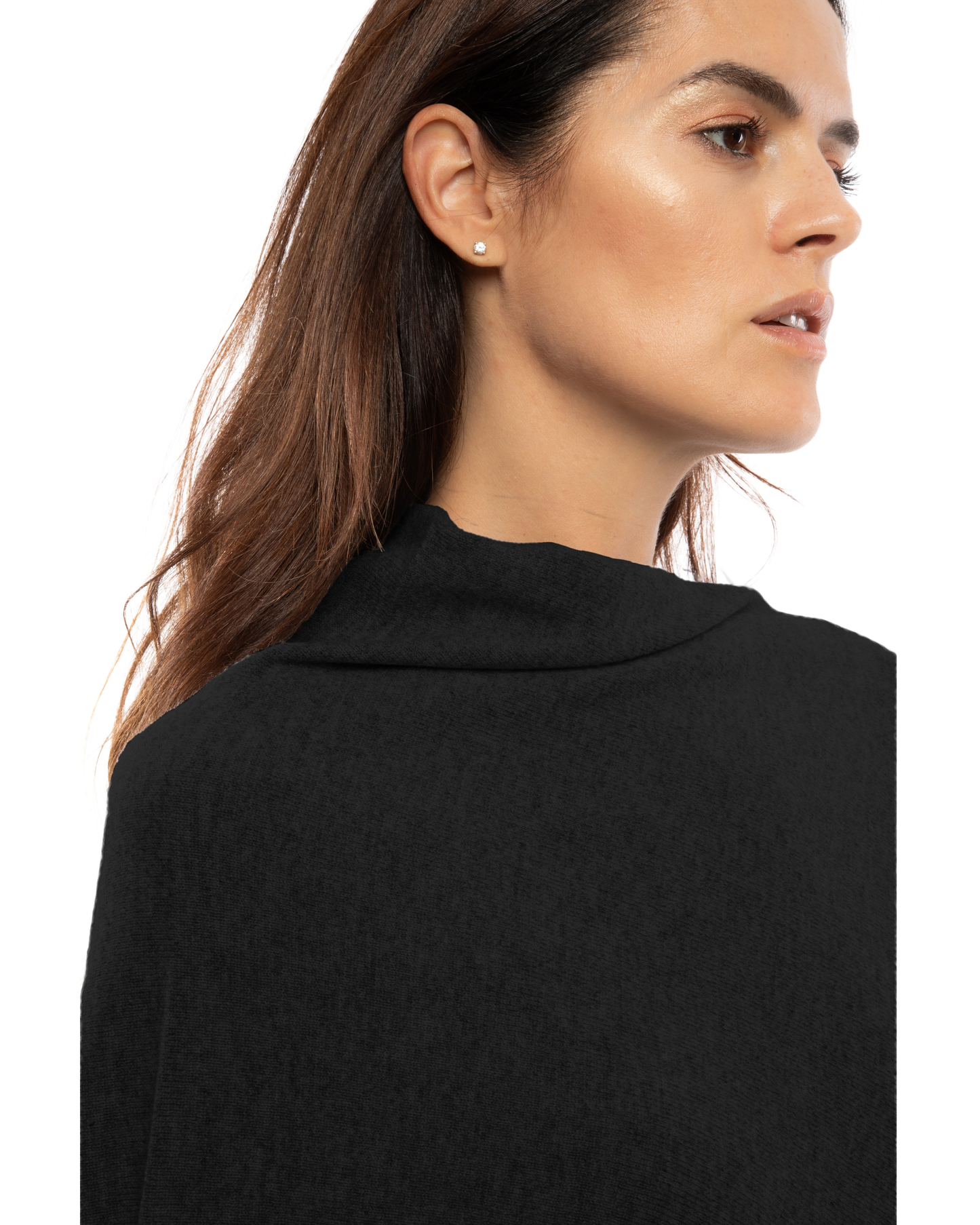 Women's Pure Cashmere Poncho with Fringes Black