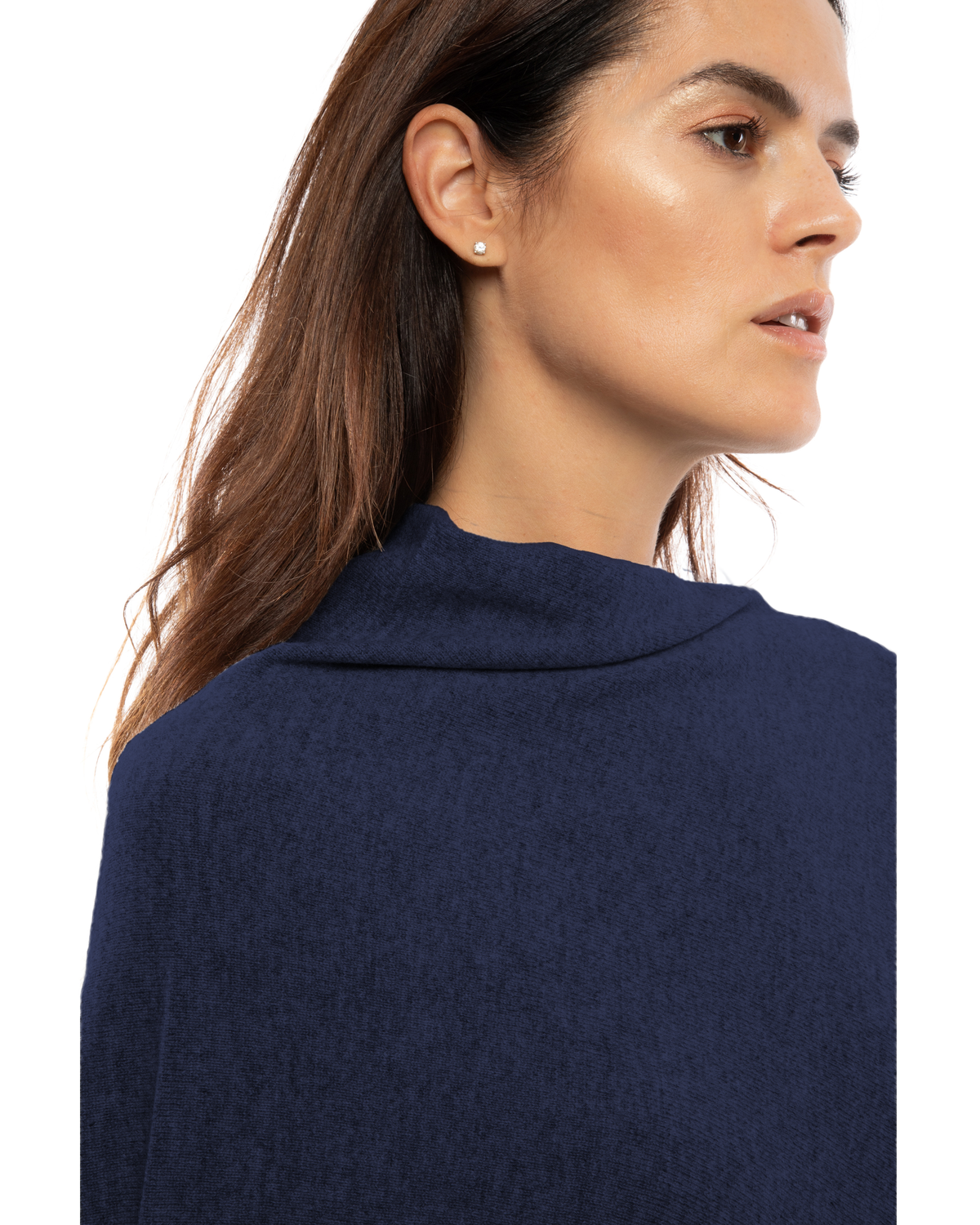 Women's Pure Cashmere Poncho with Fringes Blue