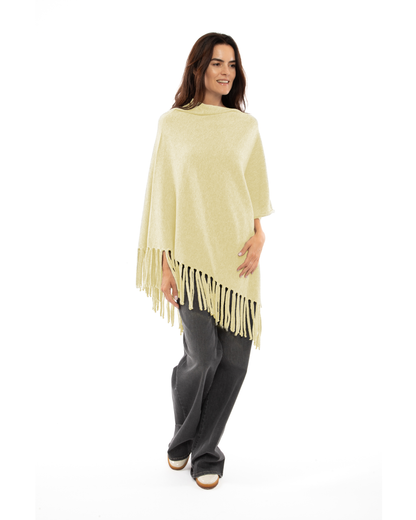 Women's Pure Cashmere Poncho with Fringes Butter Yellow