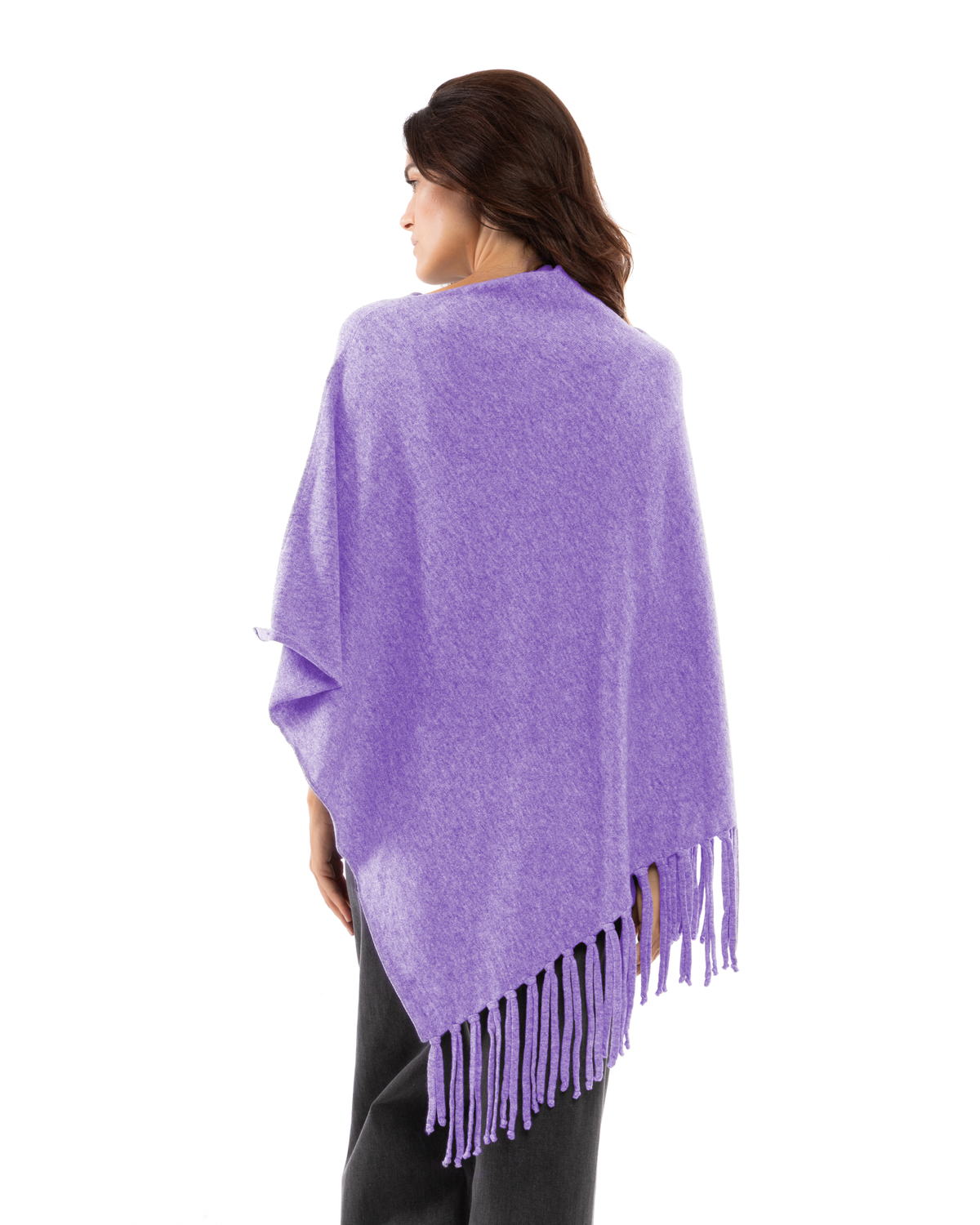 Women's Pure Cashmere Poncho with Fringes Iris Purple