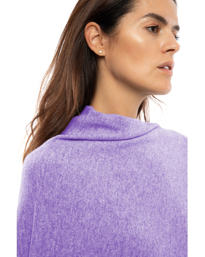 Women's Pure Cashmere Poncho with Fringes Iris Purple