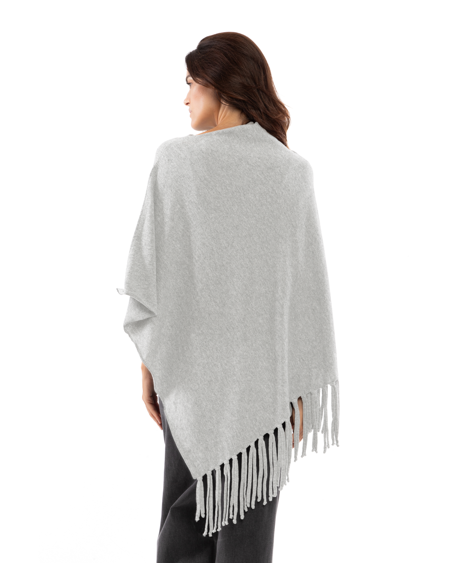 Women's Pure Cashmere Poncho with Fringes Light Gray