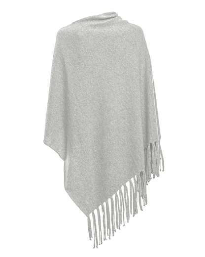 Women's Pure Cashmere Poncho with Fringes Light Gray