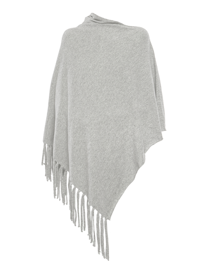 Women's Pure Cashmere Poncho with Fringes Light Gray