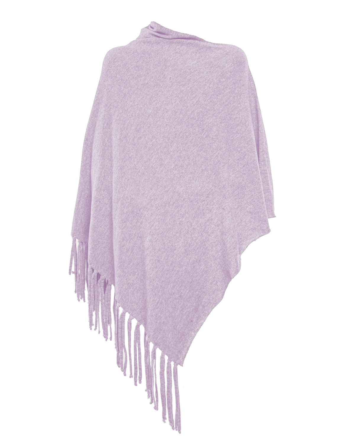 Women's Pure Cashmere Poncho with Fringes Lilac