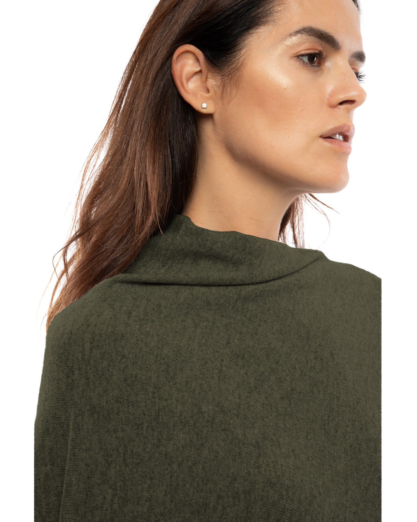 Women's Pure Cashmere Poncho with Fringes Olive Green