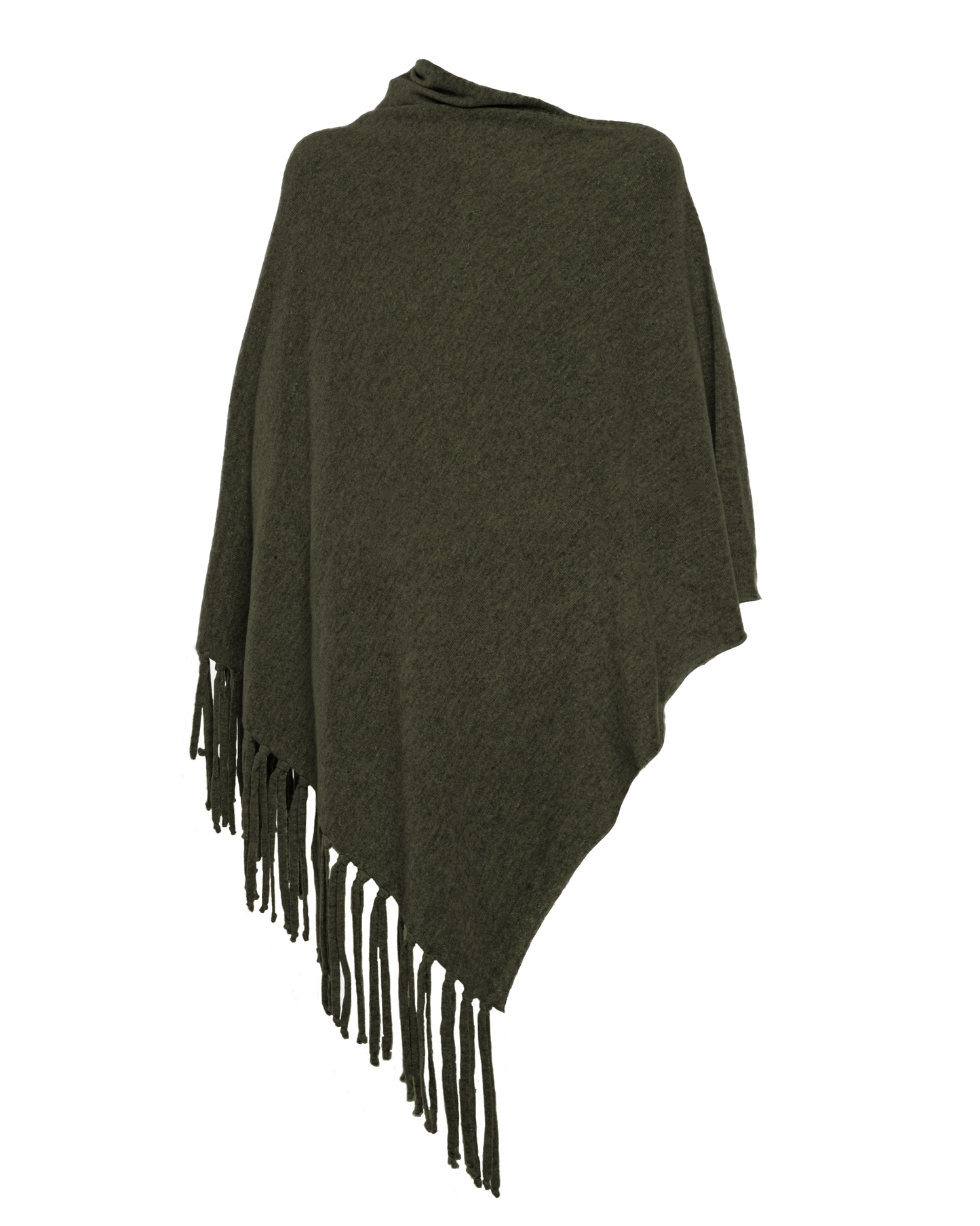 Women's Pure Cashmere Poncho with Fringes Olive Green