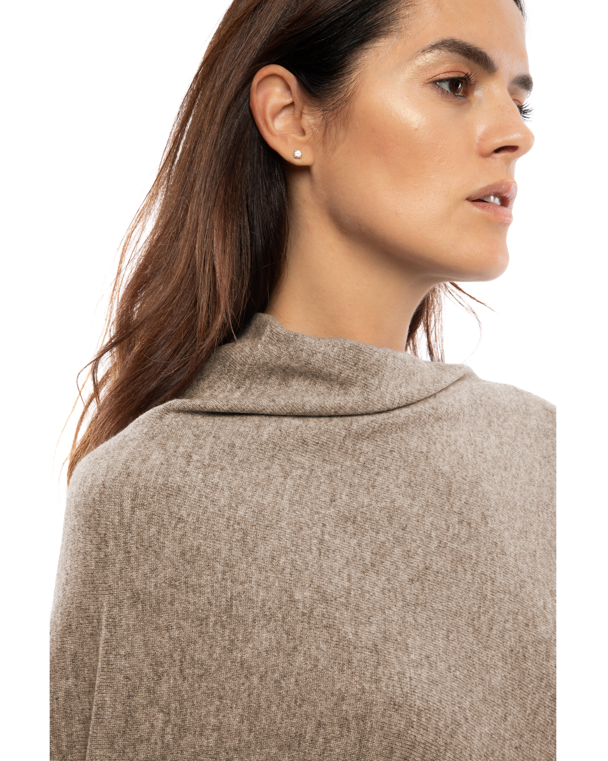 Women's Pure Cashmere Poncho with Fringes Taupe