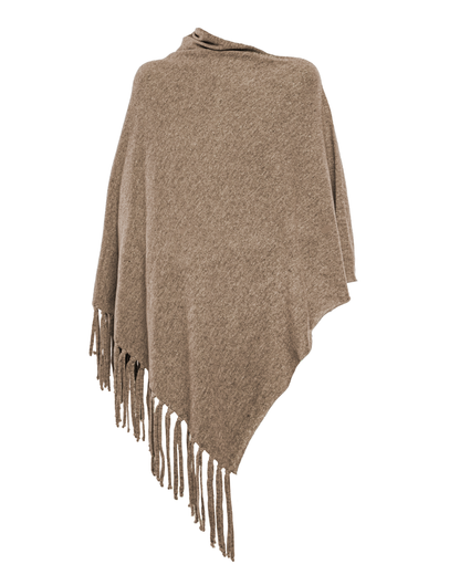 Women's Pure Cashmere Poncho with Fringes Taupe