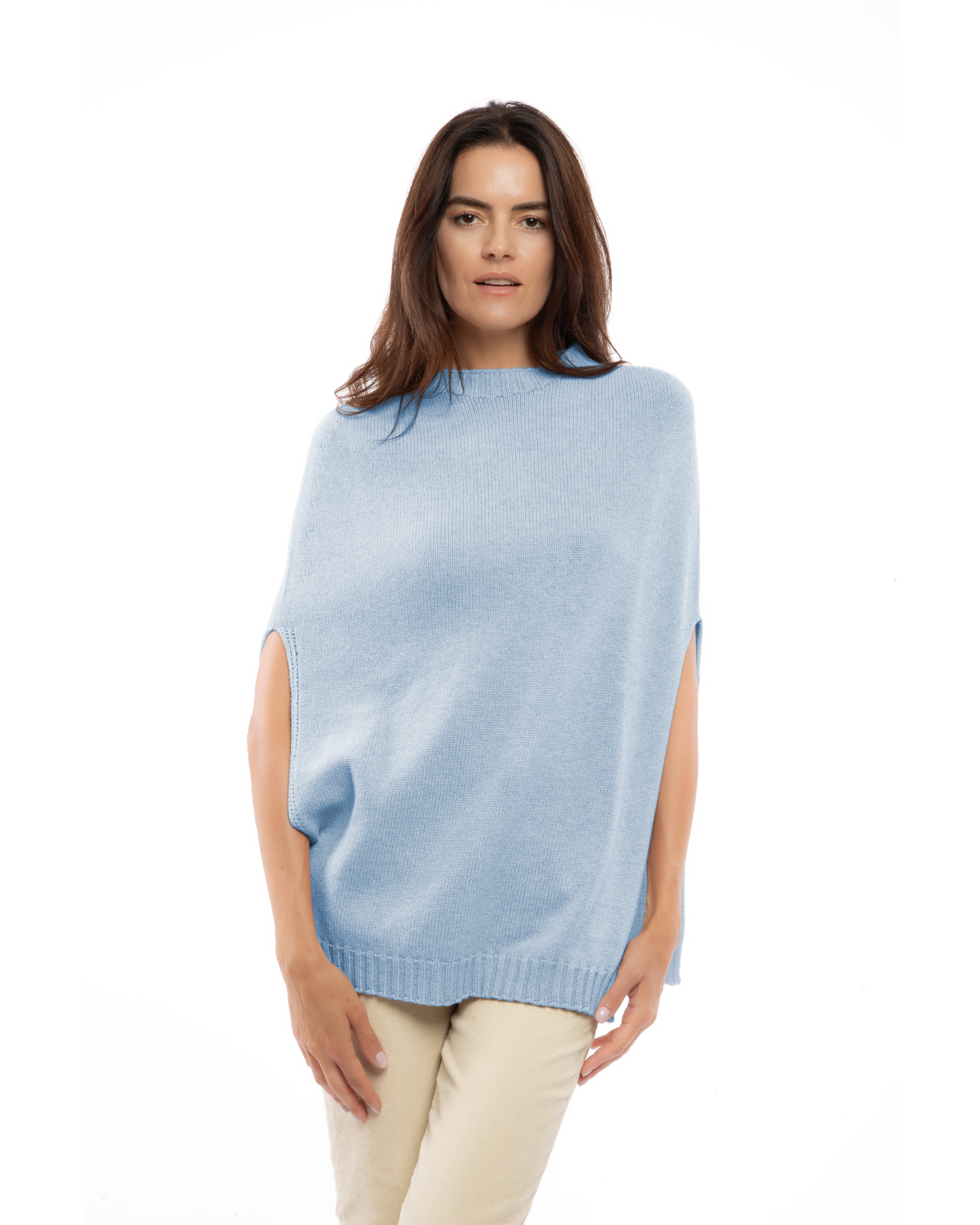 Women's Pure Cashmere Crew Neck Poncho Baby Blue