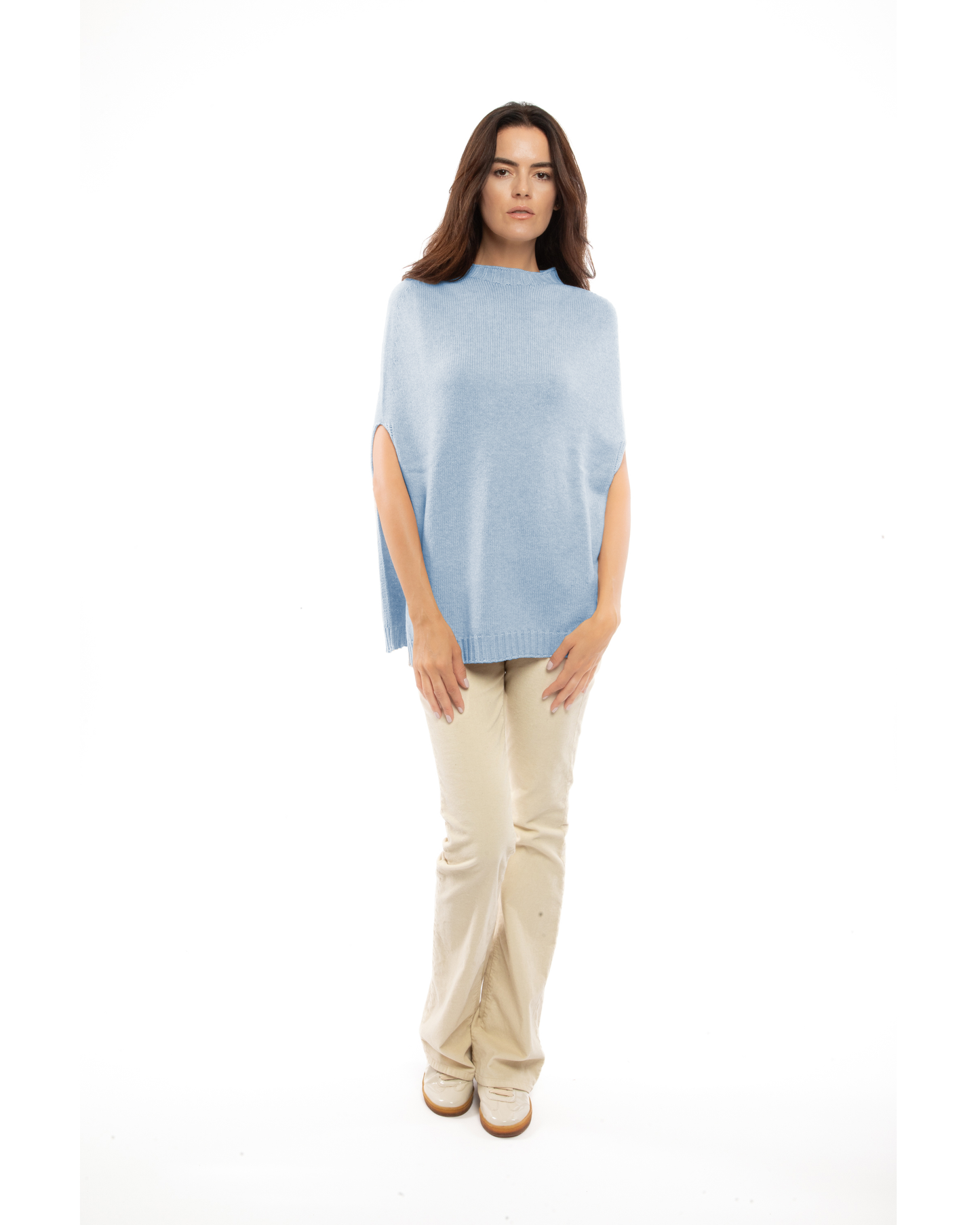 Women's Pure Cashmere Crew Neck Poncho Baby Blue