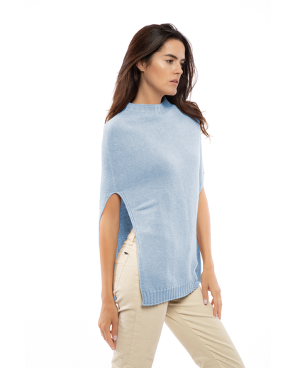Women's Pure Cashmere Crew Neck Poncho Baby Blue