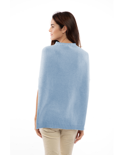Women's Pure Cashmere Crew Neck Poncho Baby Blue