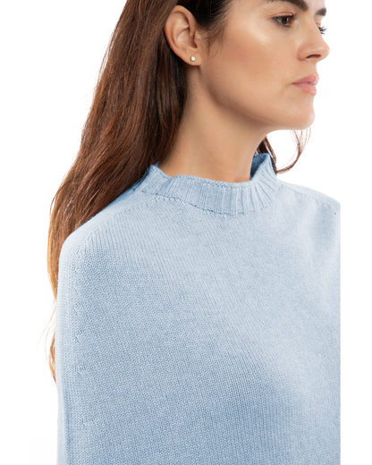 Women's Pure Cashmere Crew Neck Poncho Baby Blue