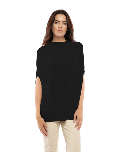 Women's Pure Cashmere Crew Neck Poncho Black