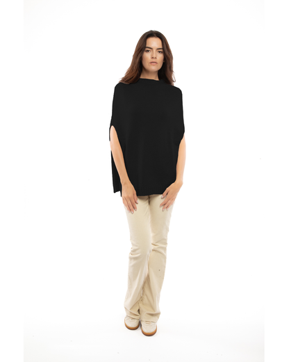 Women's Pure Cashmere Crew Neck Poncho Black