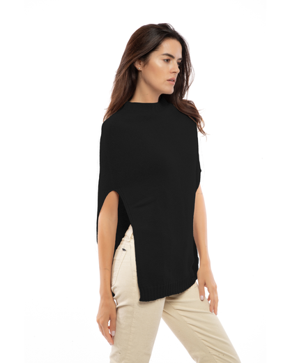 Women's Pure Cashmere Crew Neck Poncho Black
