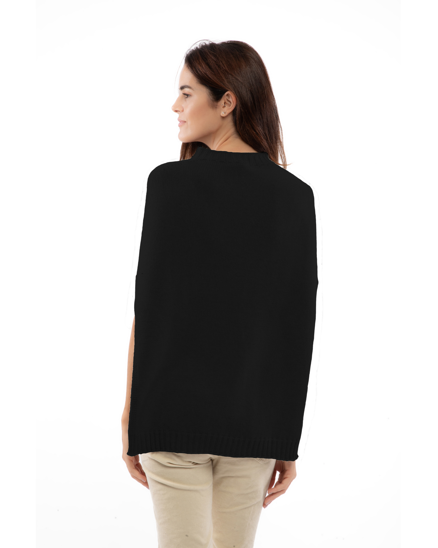 Women's Pure Cashmere Crew Neck Poncho Black