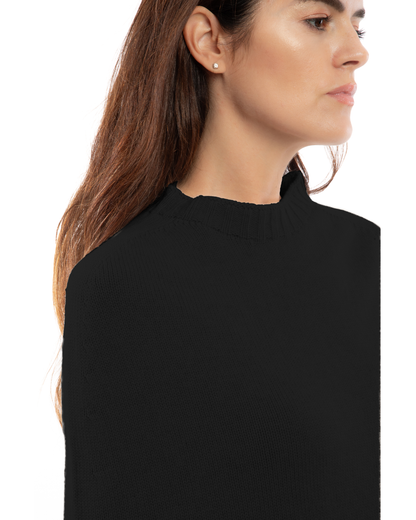 Women's Pure Cashmere Crew Neck Poncho Black