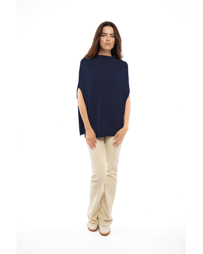 Women's Pure Cashmere Crew Neck Poncho Blue