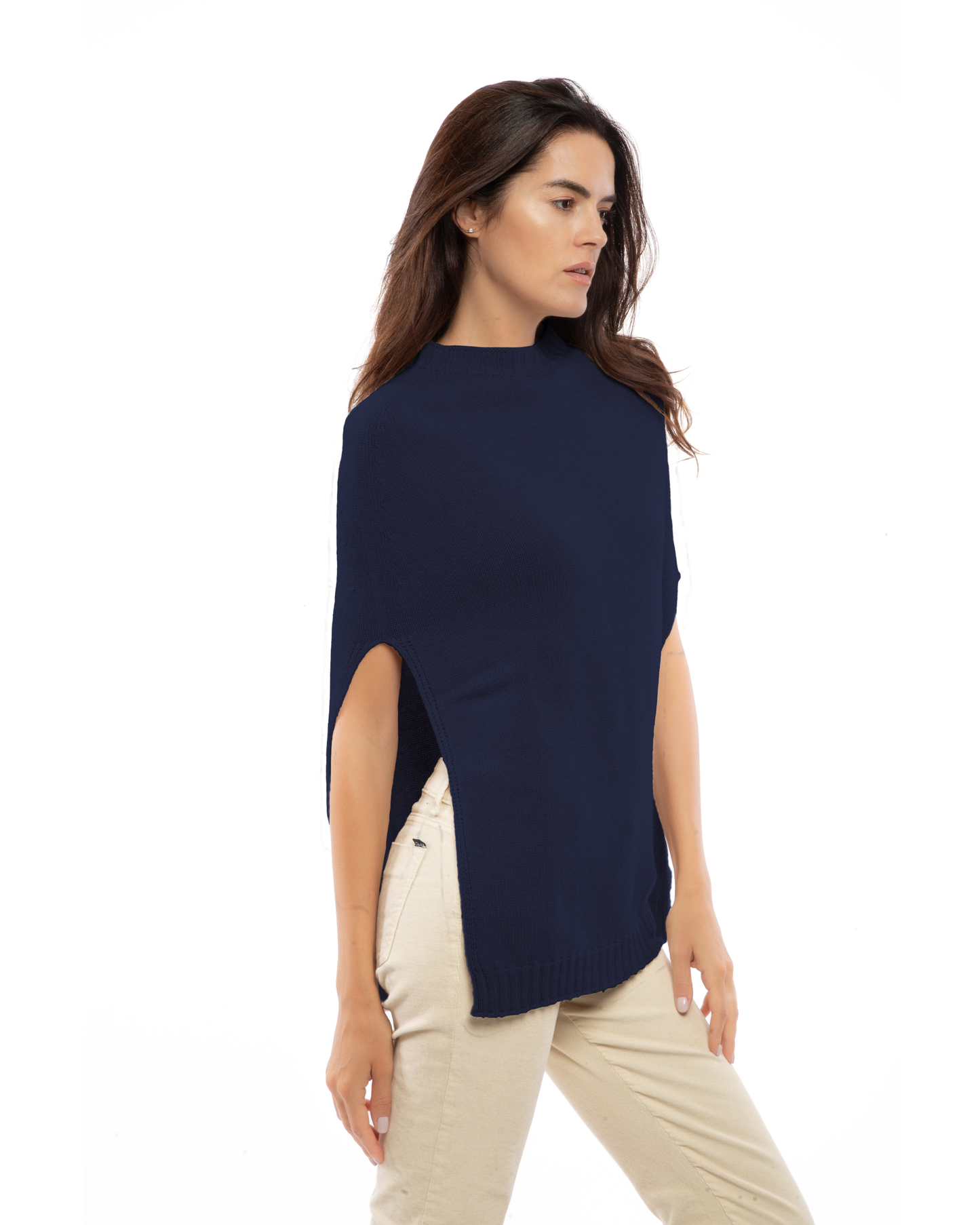 Women's Pure Cashmere Crew Neck Poncho Blue