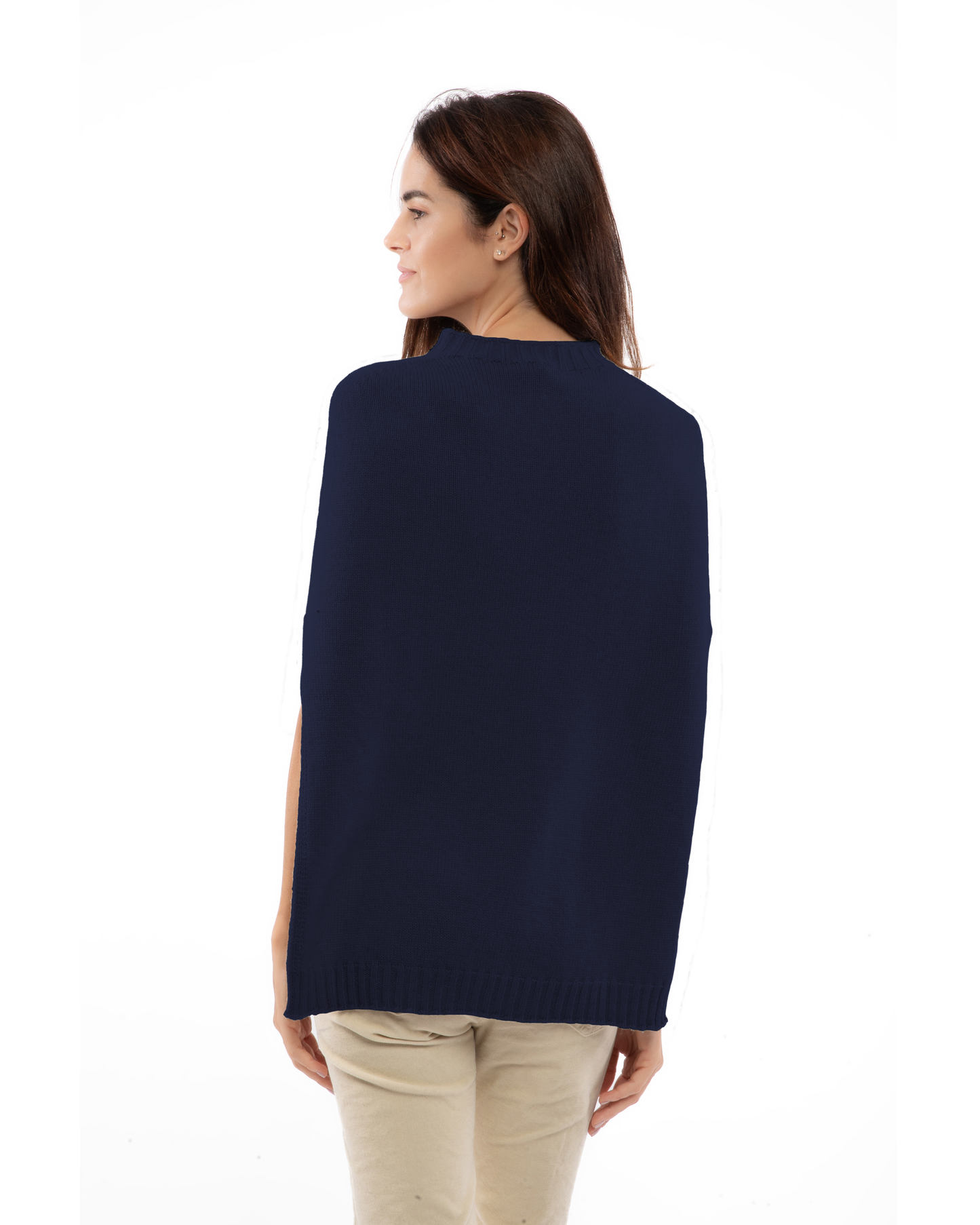 Women's Pure Cashmere Crew Neck Poncho Blue