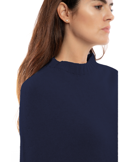 Women's Pure Cashmere Crew Neck Poncho Blue