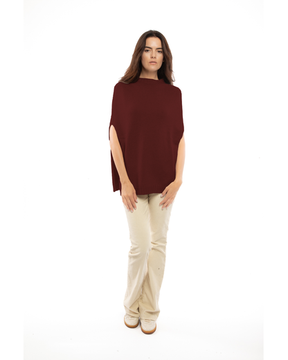 Women's Pure Cashmere Crew Neck Poncho Bordeaux