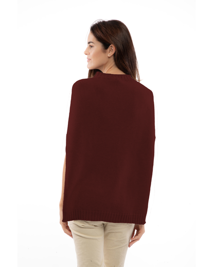 Women's Pure Cashmere Crew Neck Poncho Bordeaux