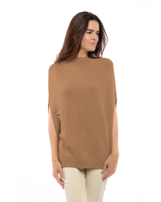 Women's Pure Cashmere Crew Neck Poncho Camel
