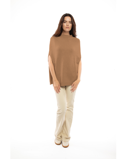 Women's Pure Cashmere Crew Neck Poncho Camel